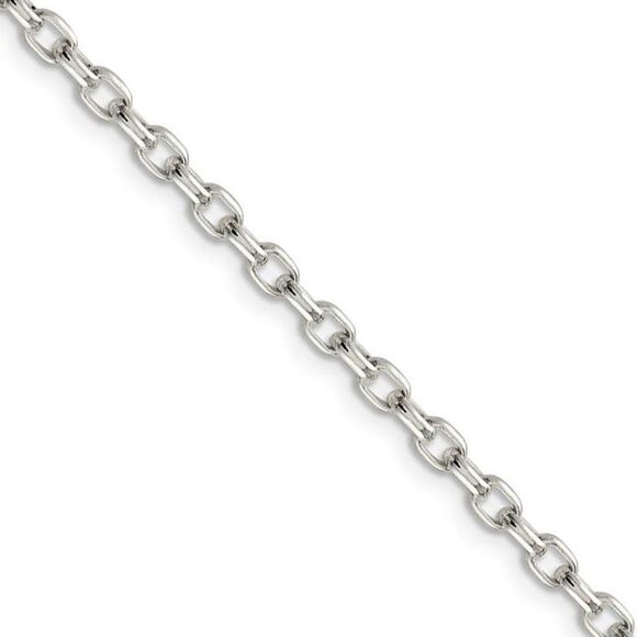 3.2mm Sterling Silver Solid Oval Rolo Chain Necklace 22 Inch